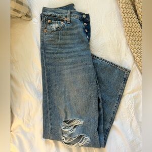 LEVIS - Ribcage Straight Ankle - Classic Blue Distressed Jeans